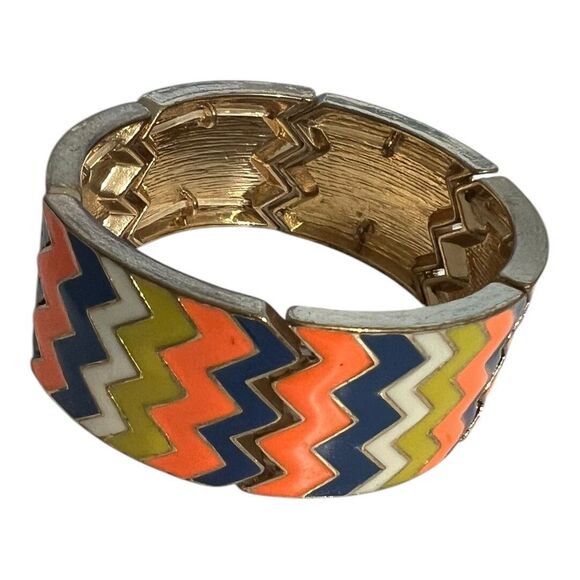 Enamel Chevron Stretch Bracelet Elastic Metal Retro Vintage Colorful Diva Hippie - Picture 7 of 10